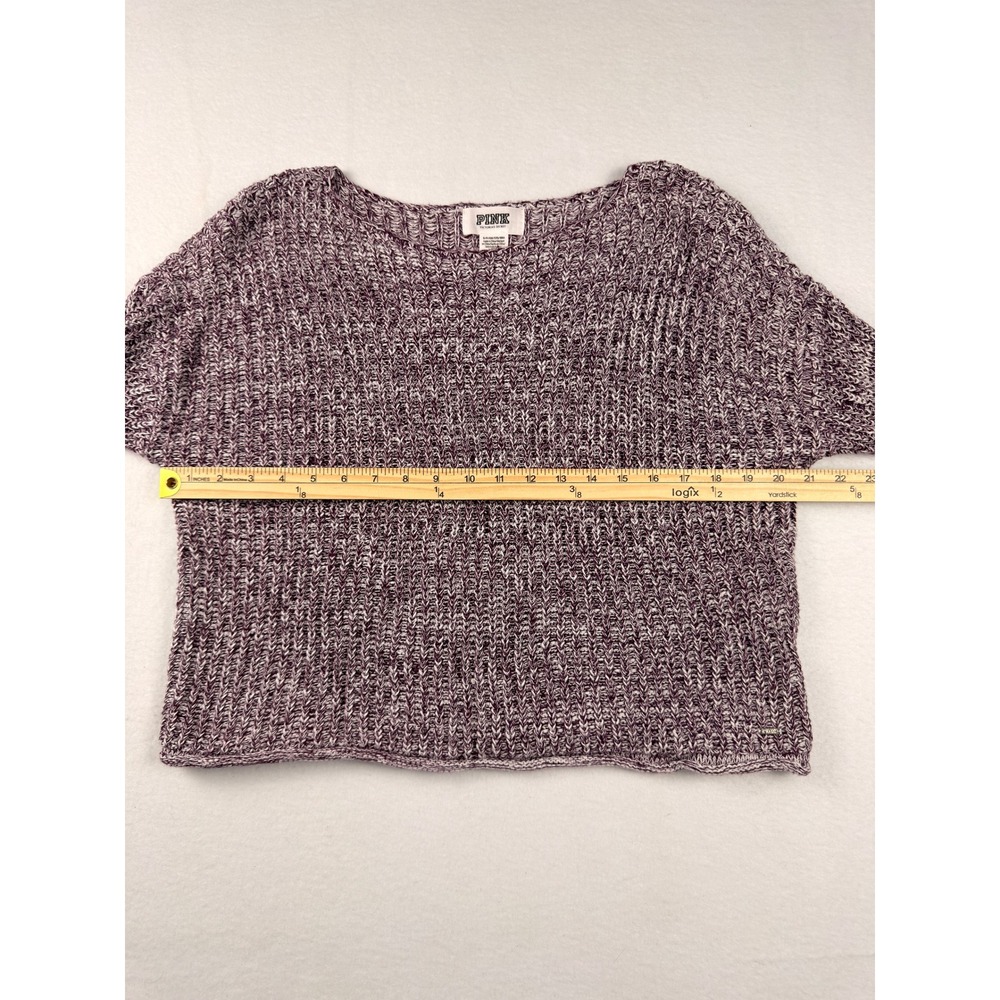 PINK Victoria's Secret Purple Marled Open Knit Cotton Sweater Small Pullover - Picture 5 of 7